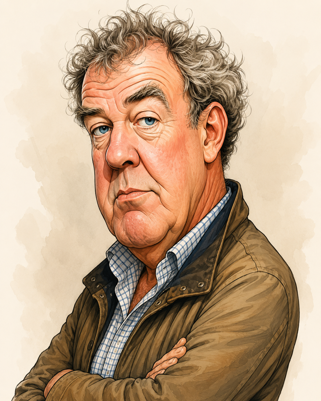 Jeremy Clarkson caricature illustration for a Clarkson-style voiceover impression page