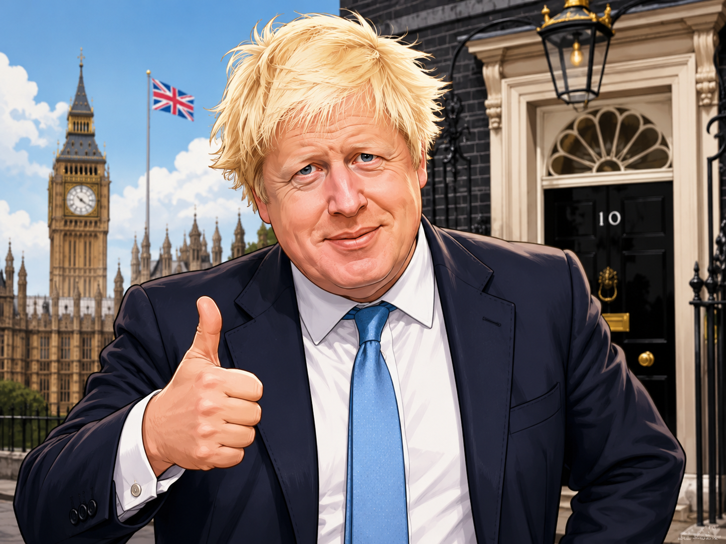 Boris Johnson illustration outside Downing Street