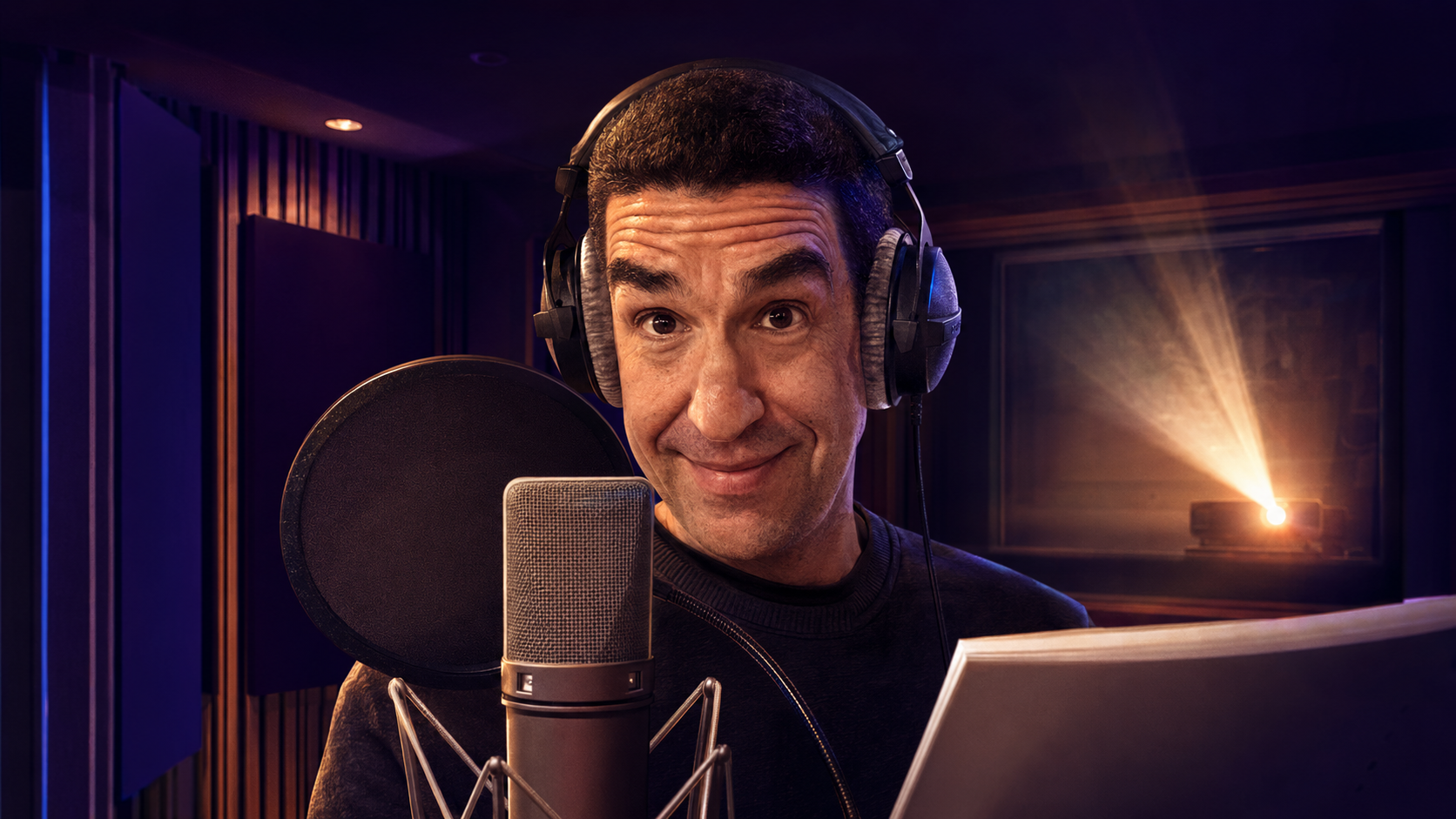 Darren Altman recording a movie trailer voiceover in his professional London studio