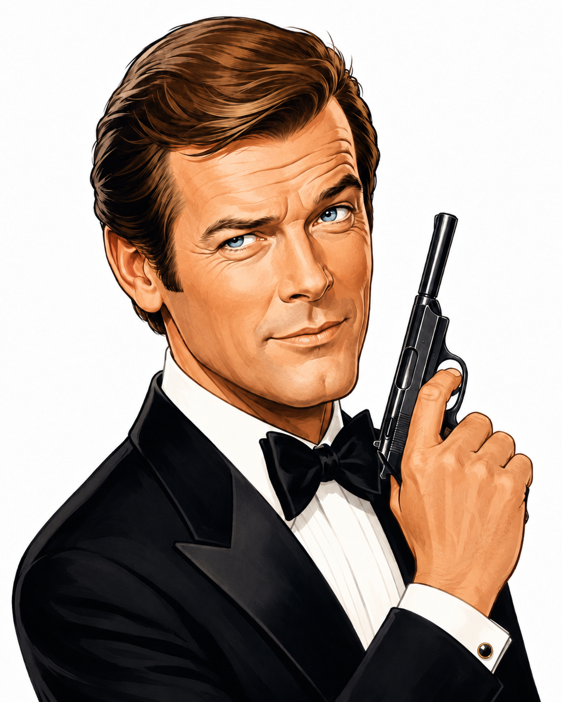 Roger Moore impression voiceover illustration by Darren Altman